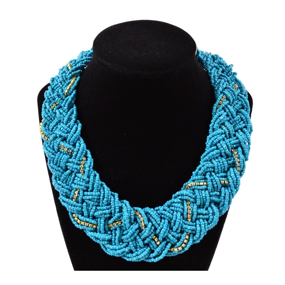 Multi Strand Beaded Collar Choker Necklace Sophia & Kate Turquoise Color‎ New
